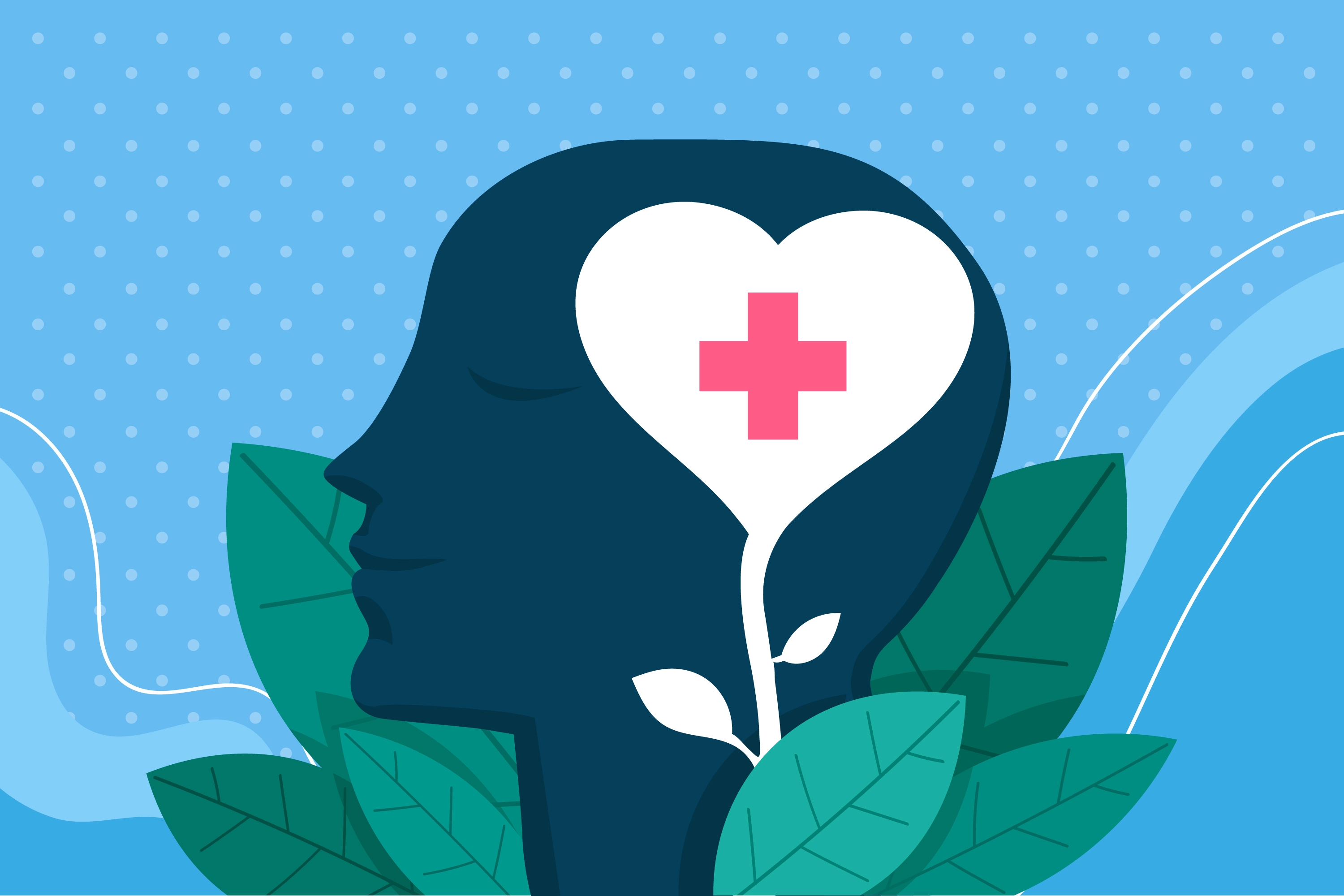 Abstract person icon with leaf motif suggesting growth and care